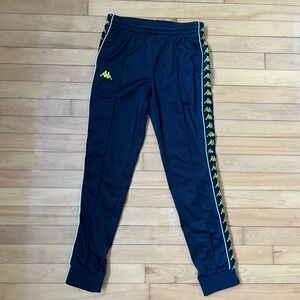Kappa Black Neon Yellow Logo Tape Track Pants Joggers Mens Slim Fit